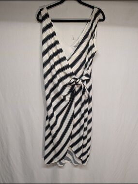 Brand New- H&M Black and White Striped Wrap Midi Dress